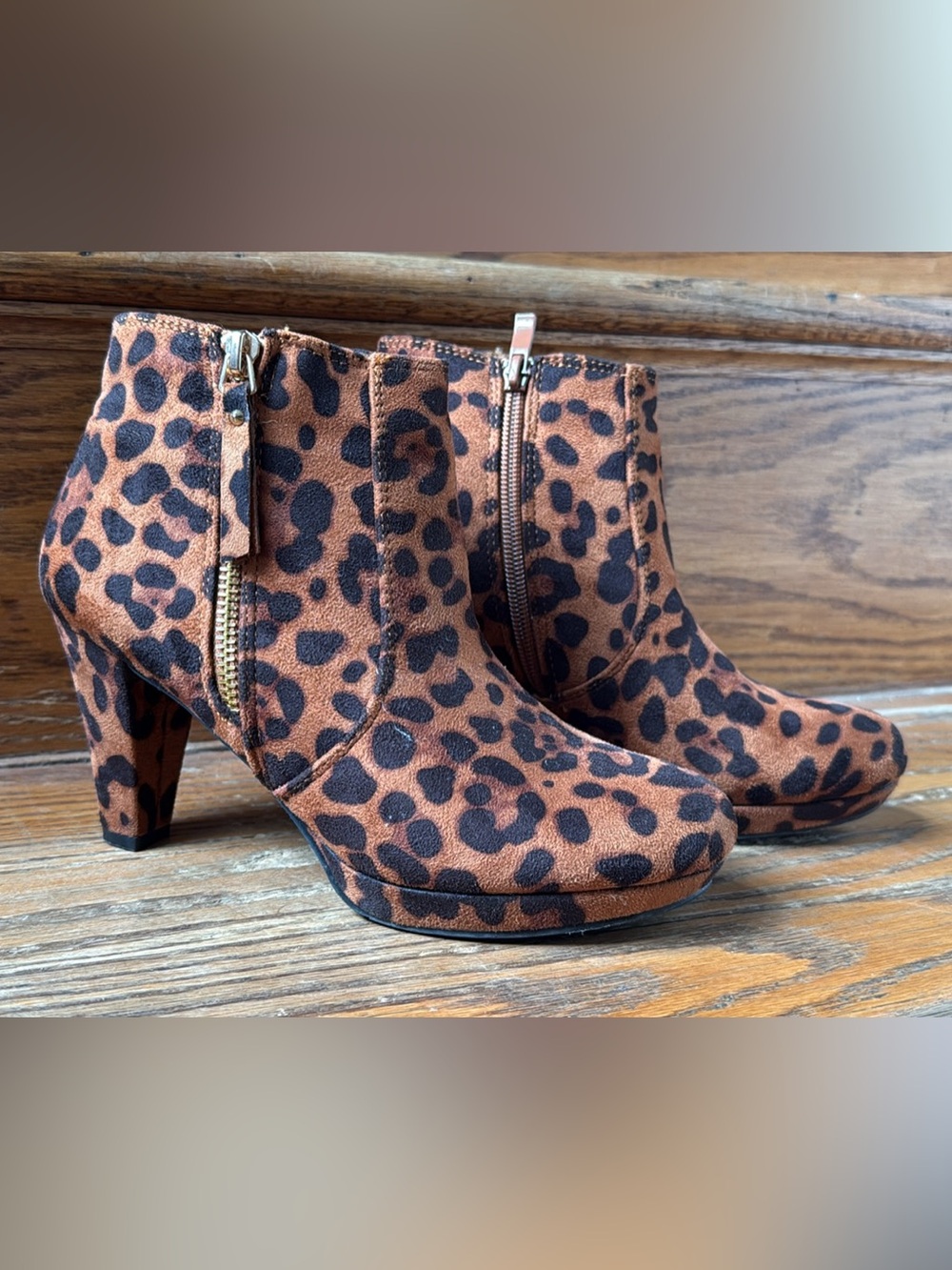 Leopard Print Women's Faux Suede Ankle Booties 6.5